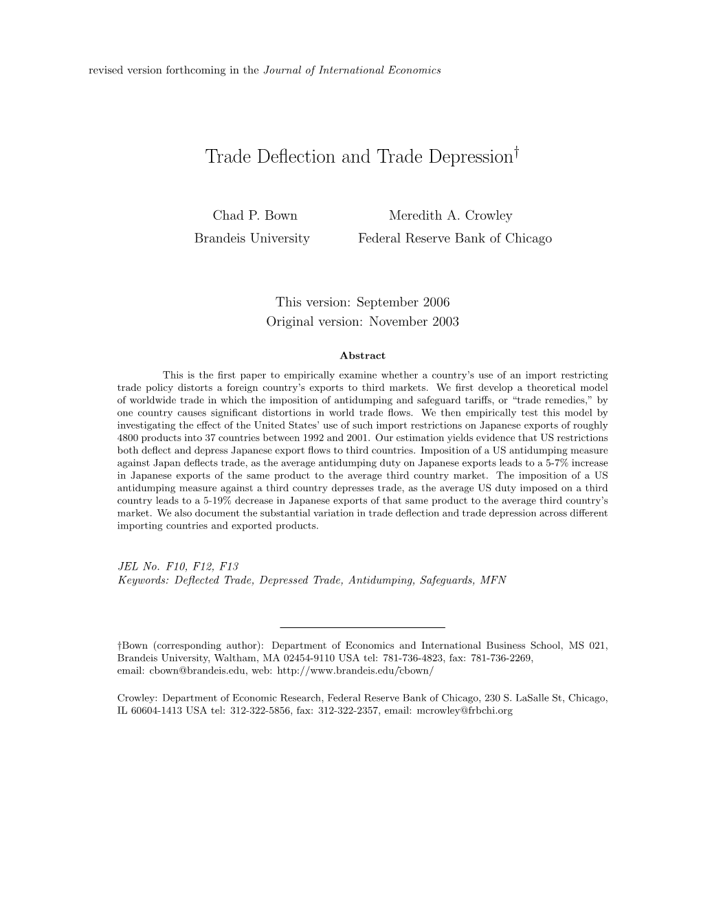Trade Deflection and Trade Depression