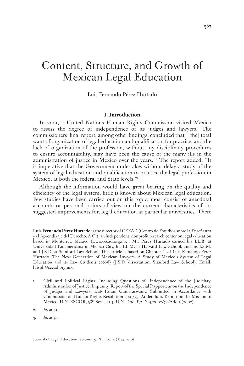 Content, Structure, and Growth of Mexican Legal Education