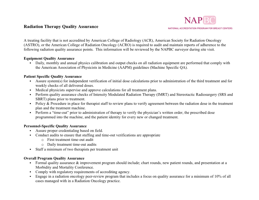 Radiation Therapy Quality Assurance