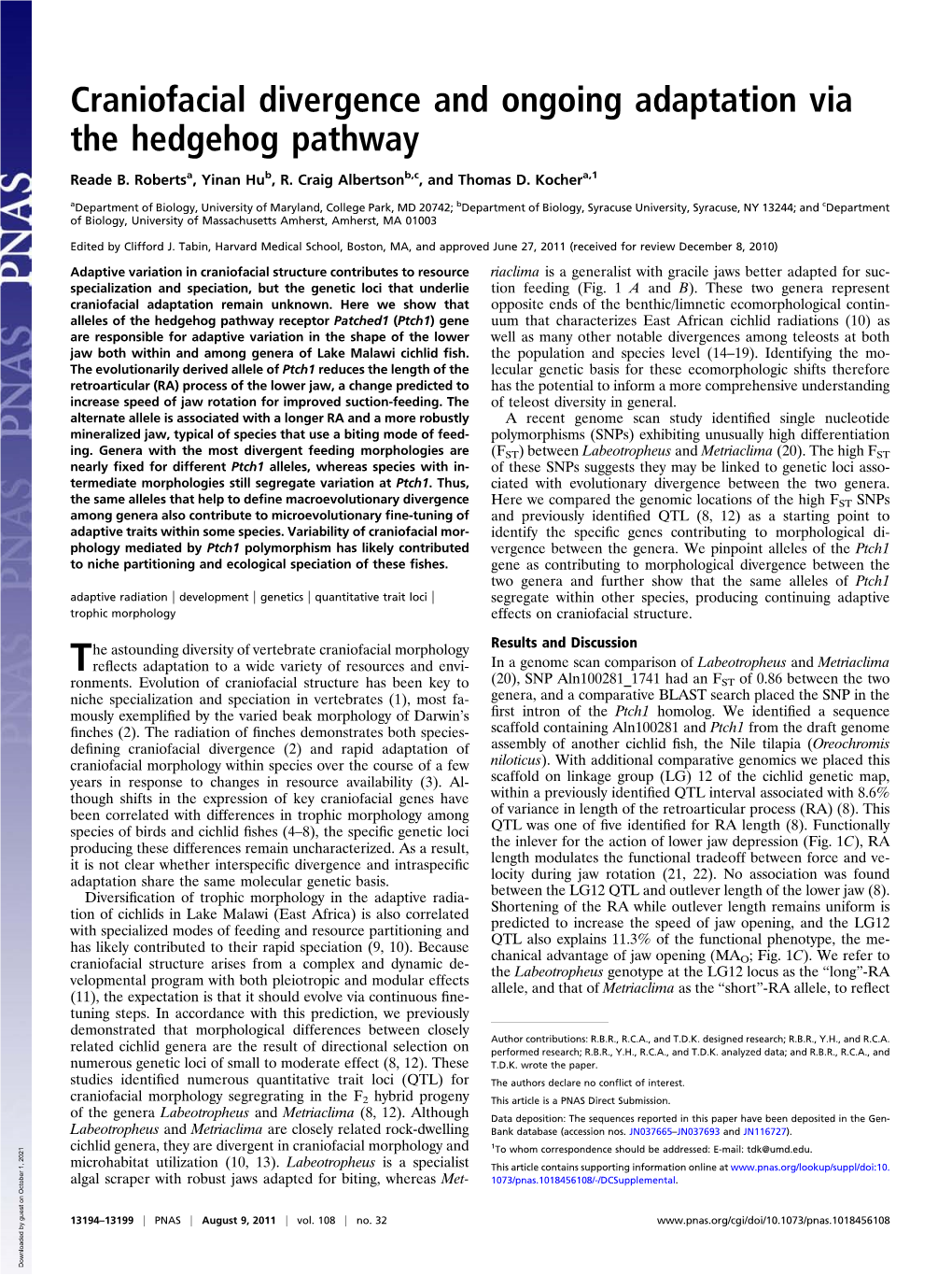 Craniofacial Divergence and Ongoing Adaptation Via the Hedgehog Pathway