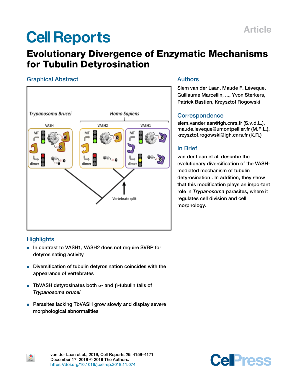 Evolutionary Divergence of Enzymatic Mechanisms for Tubulin Detyrosination