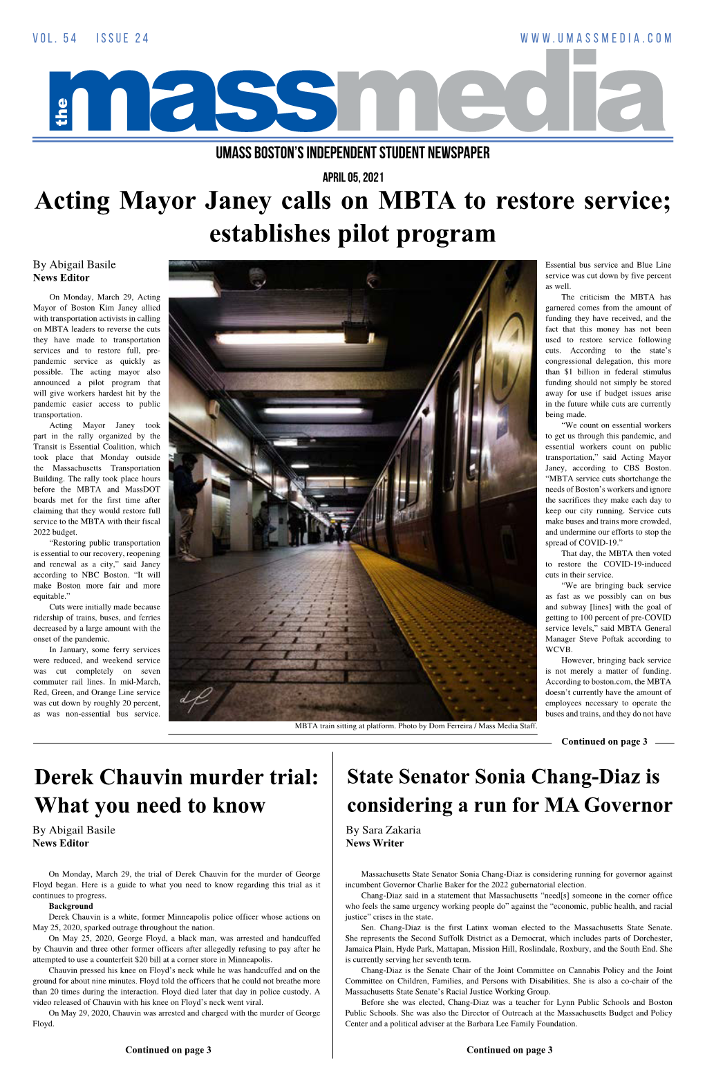 Acting Mayor Janey Calls on MBTA to Restore Service; Establishes Pilot Program