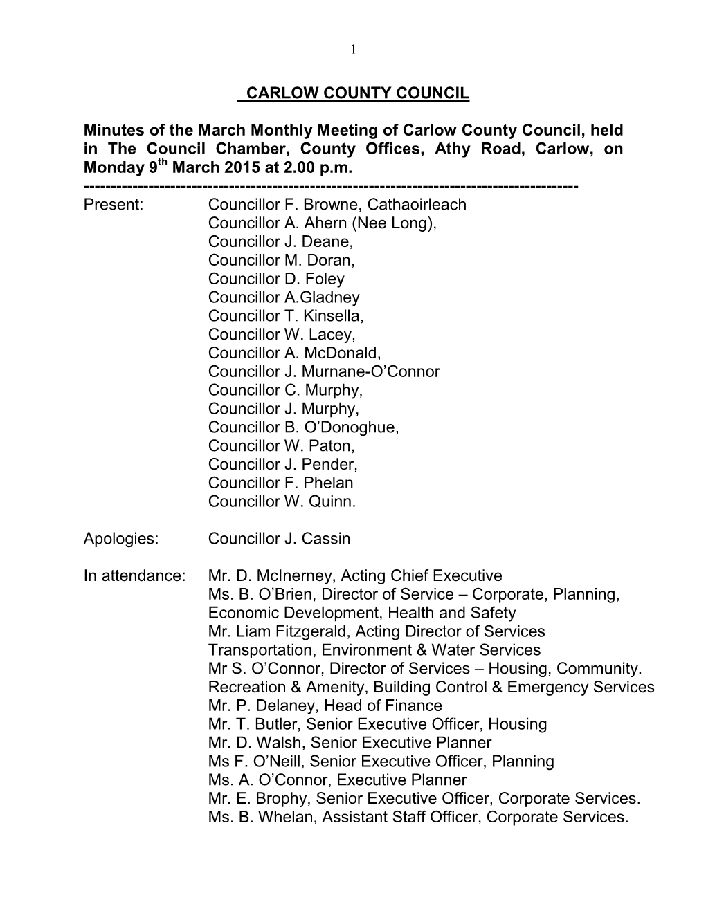 Minutes Carlow County Council March 2015