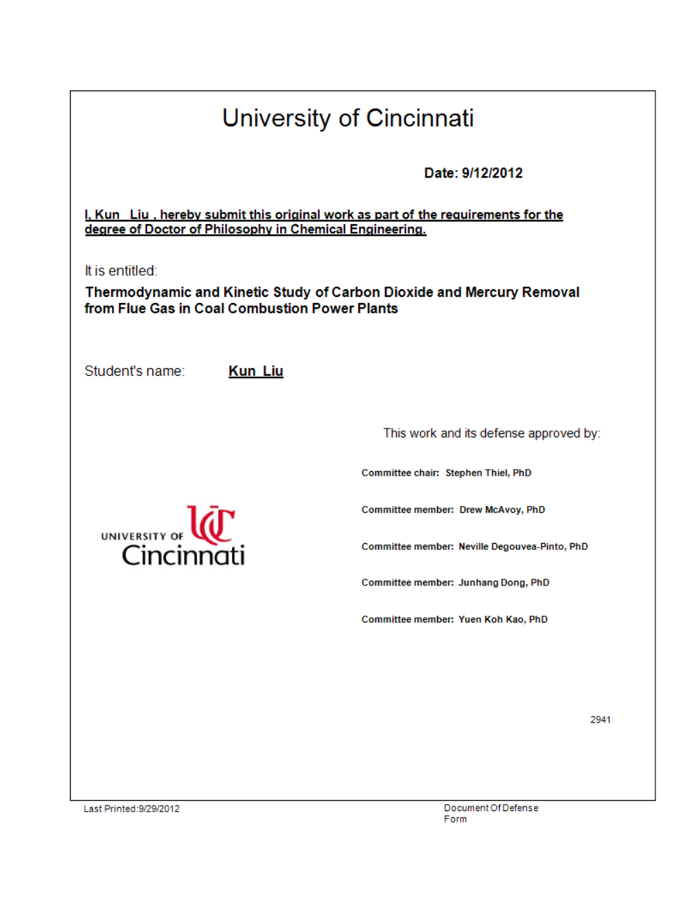 Thermodynamic and Kinetic Study of Carbon Dioxide and Mercury