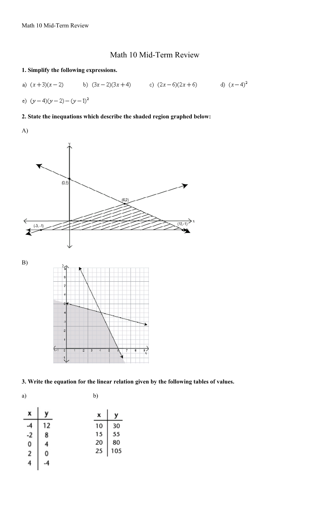 Math 10 Mid-Term Review