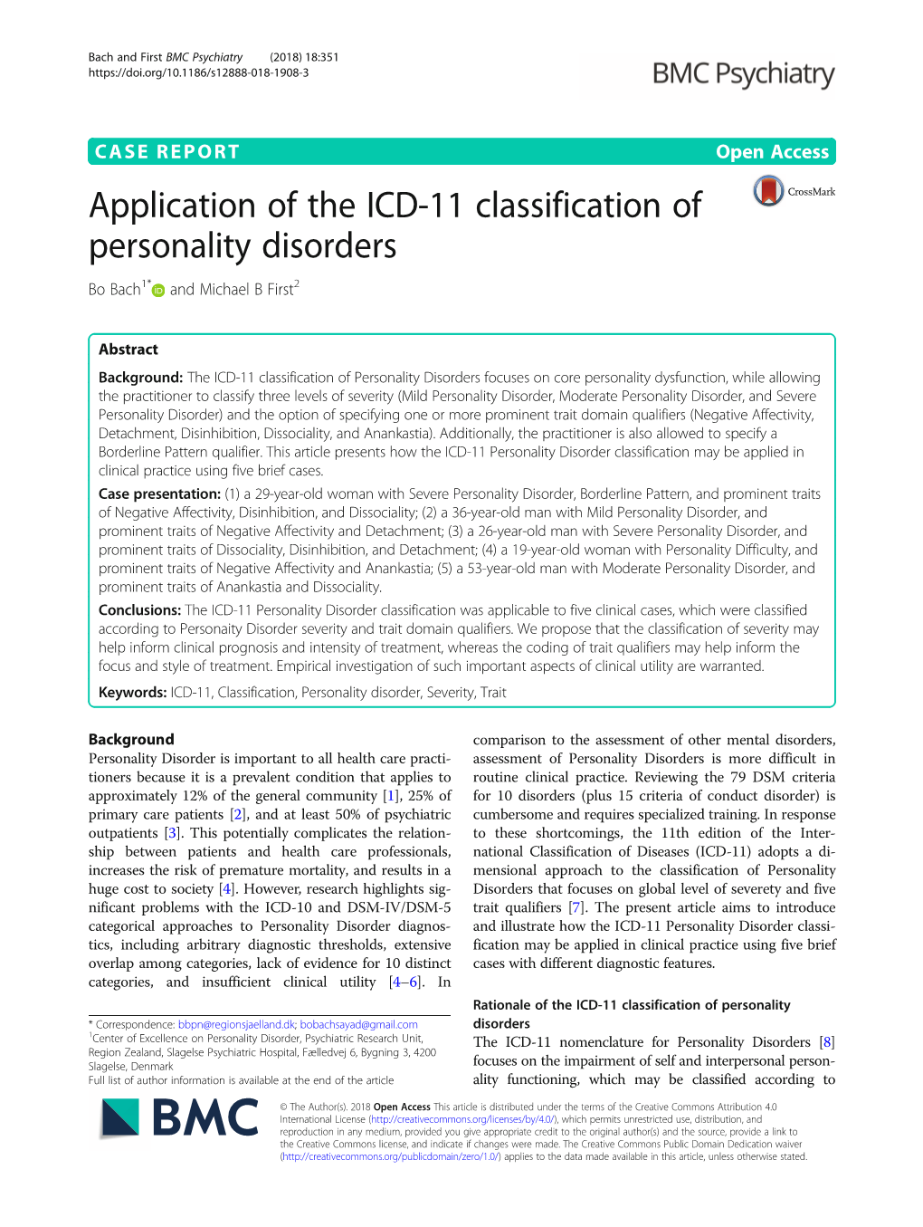 Application of the ICD-11 Classification of Personality Disorders Bo Bach1* and Michael B First2