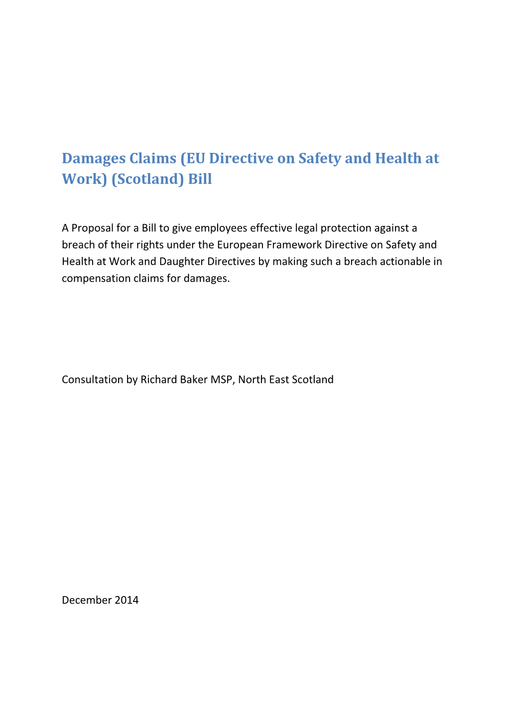 Damages Claims (EU Directive on Safety and Health at Work) (Scotland) Bill