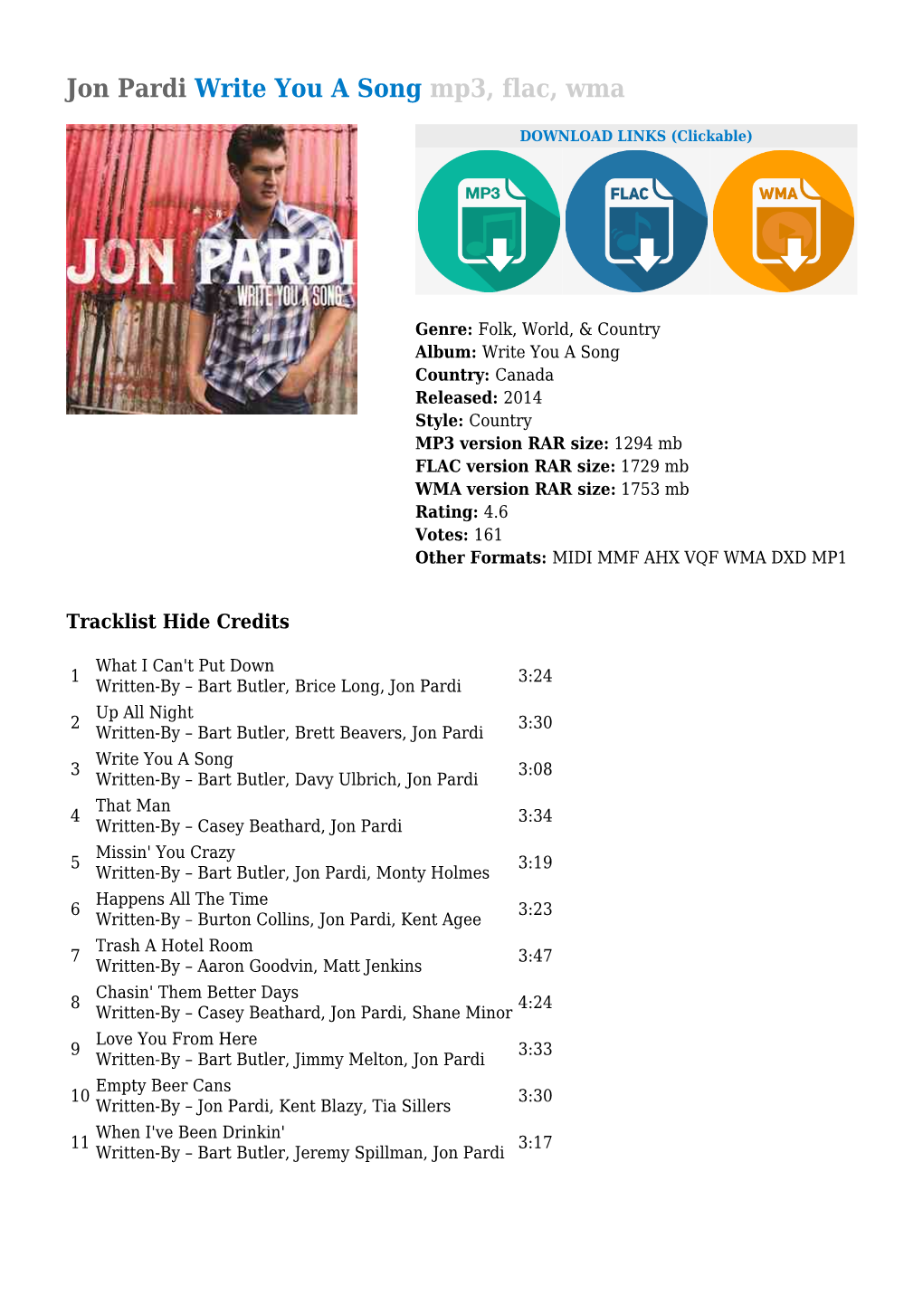 Jon Pardi Write You a Song Mp3, Flac, Wma