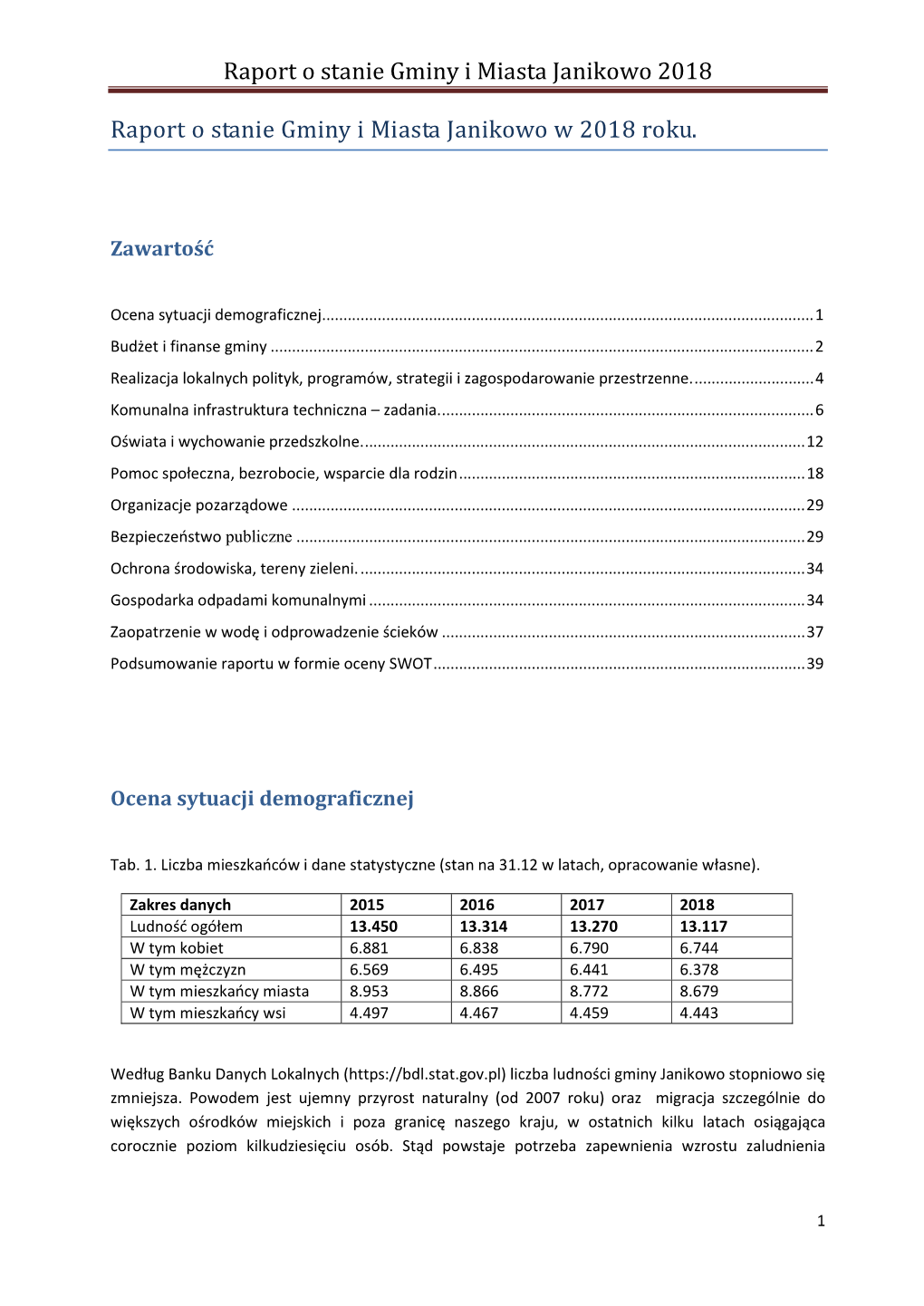 Raport O Stanie Gminy I Miasta Janikowo W 2018 Roku