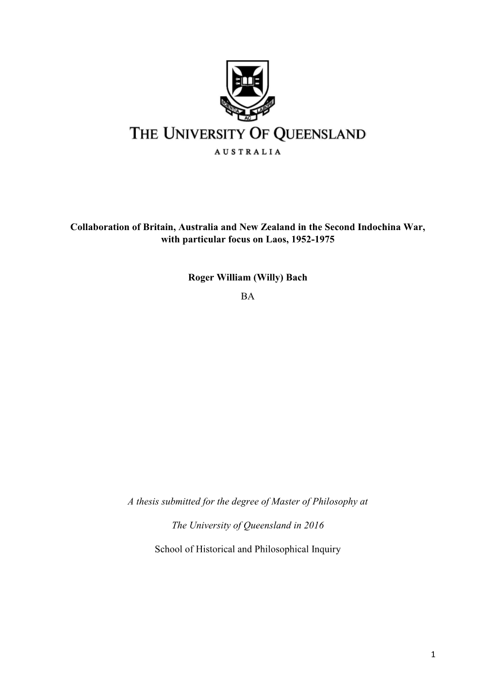 Collaboration of Britain, Australia and New Zealand in the Second Indochina War, with Particular Focus on Laos, 1952-1975