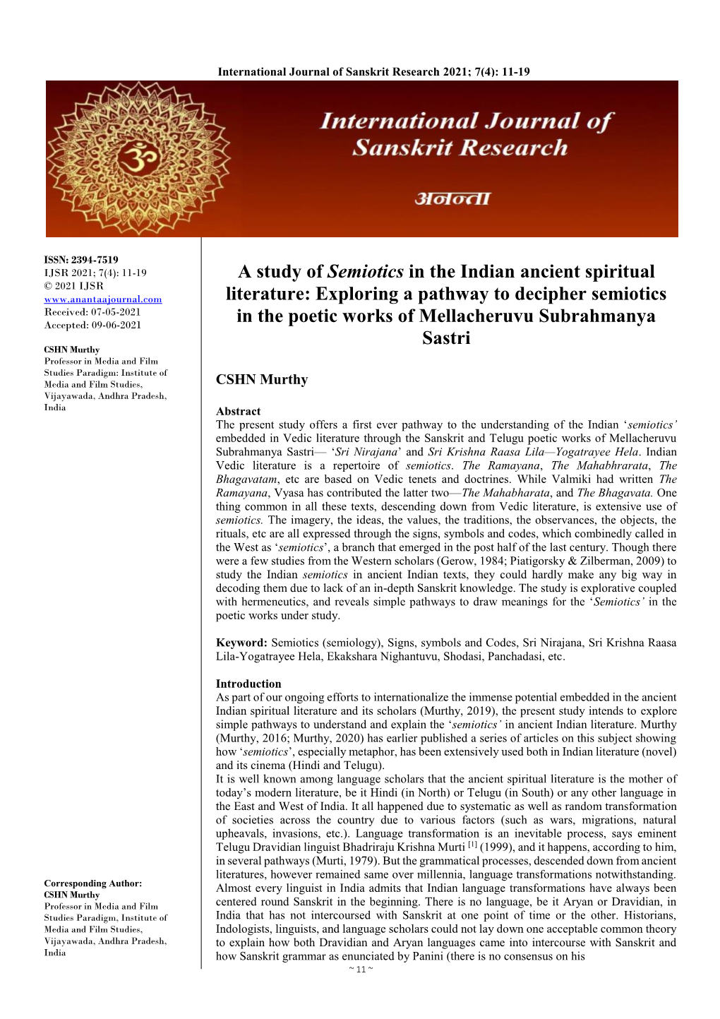 A Study of Semiotics in the Indian Ancient Spiritual Literature: Exploring