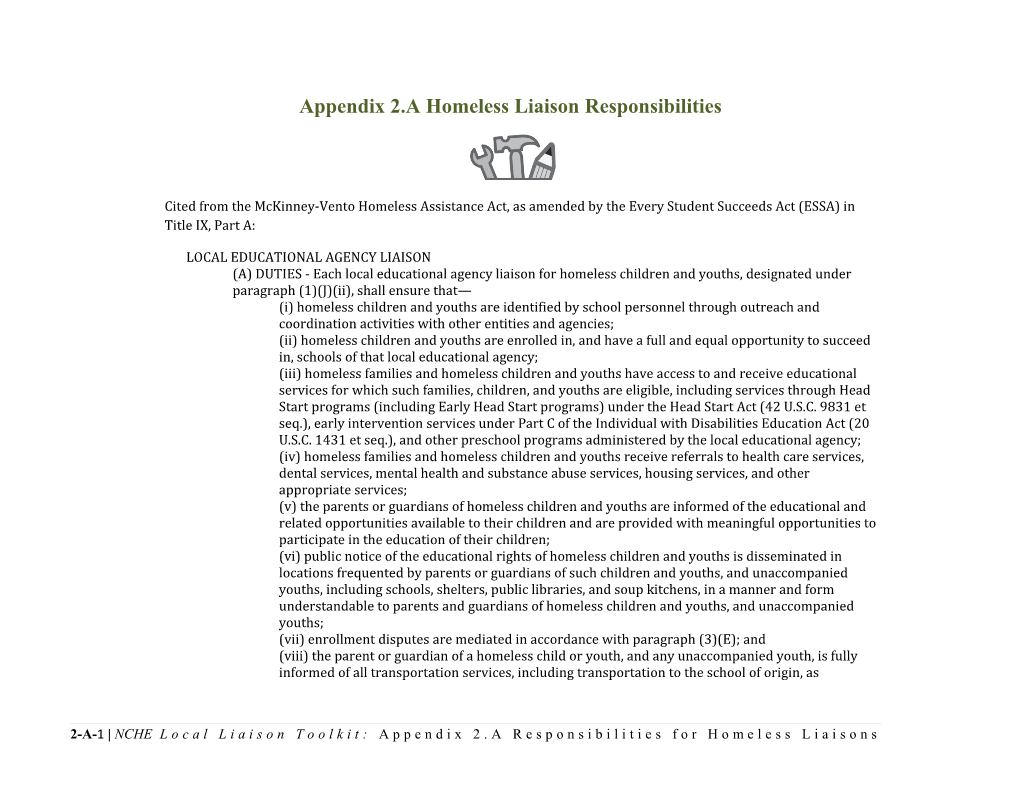 Appendix 2.A Homeless Liaison Responsibilities