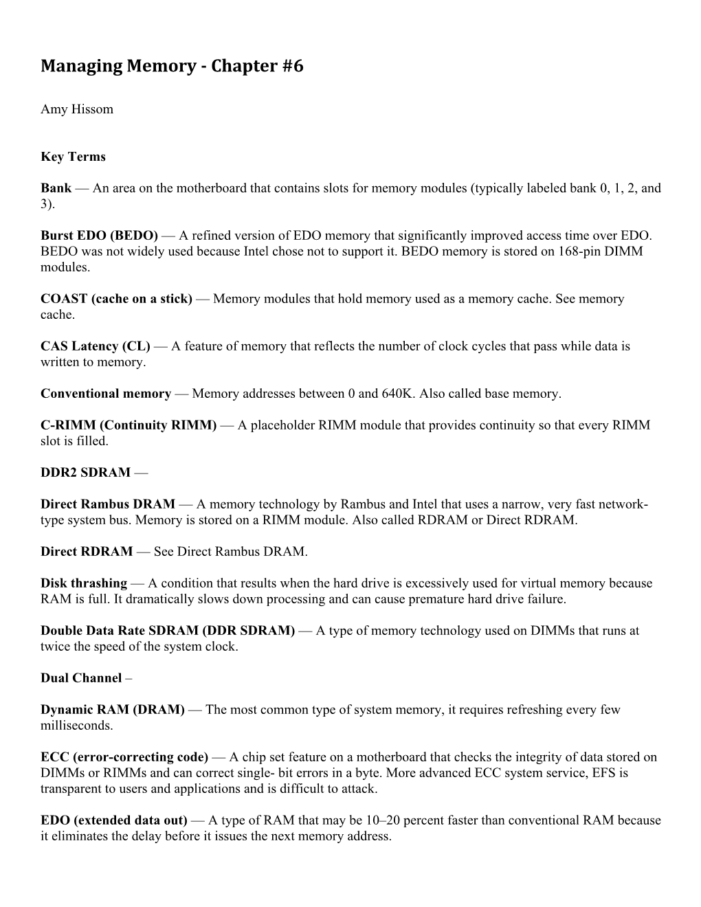 Managing Memory ‐ Chapter #6