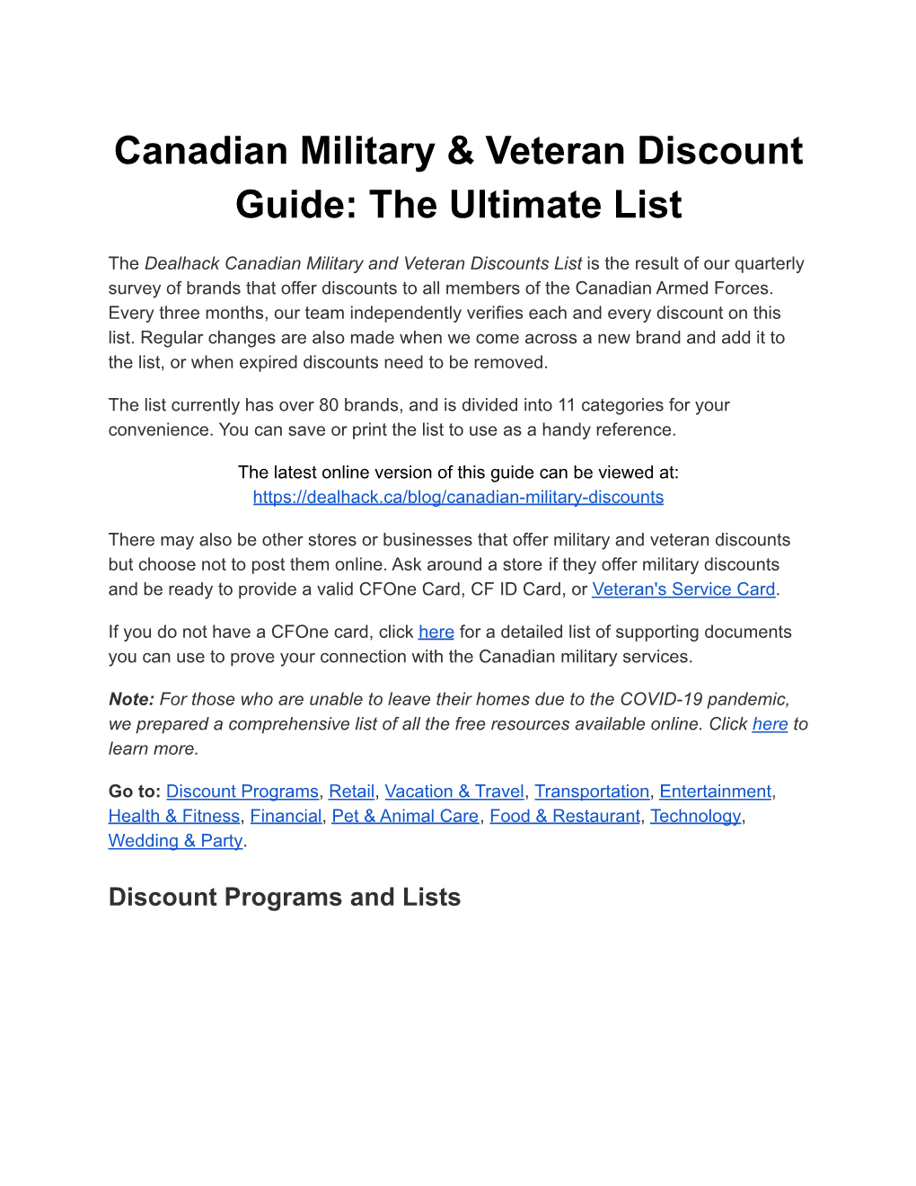 Canadian Military & Veteran Discounts Guide