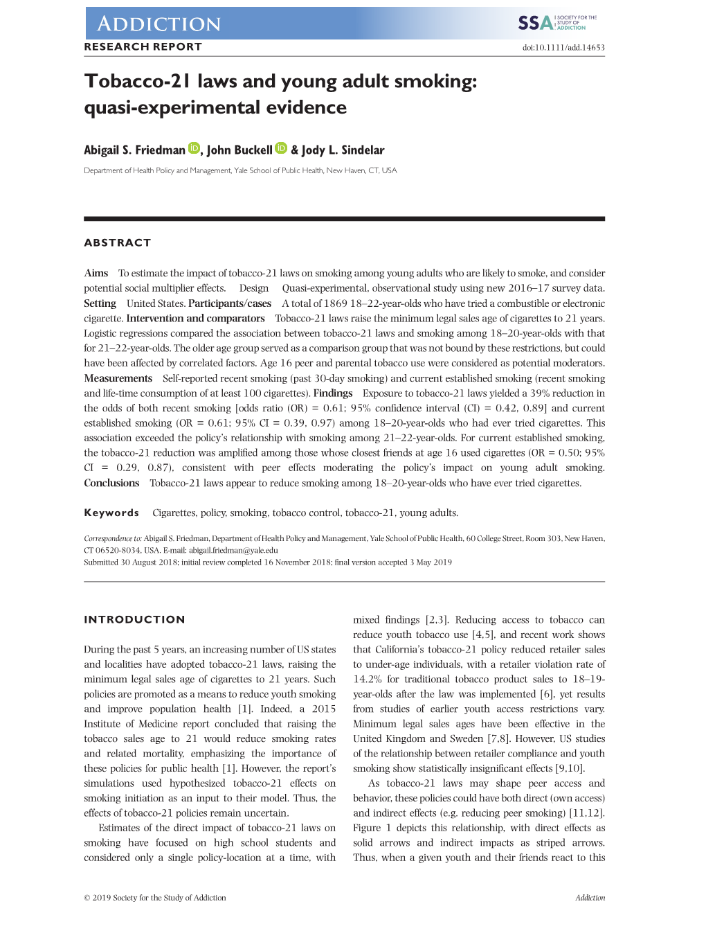 Tobacco-21 Laws and Young Adult Smoking: Quasi-Experimental Evidence