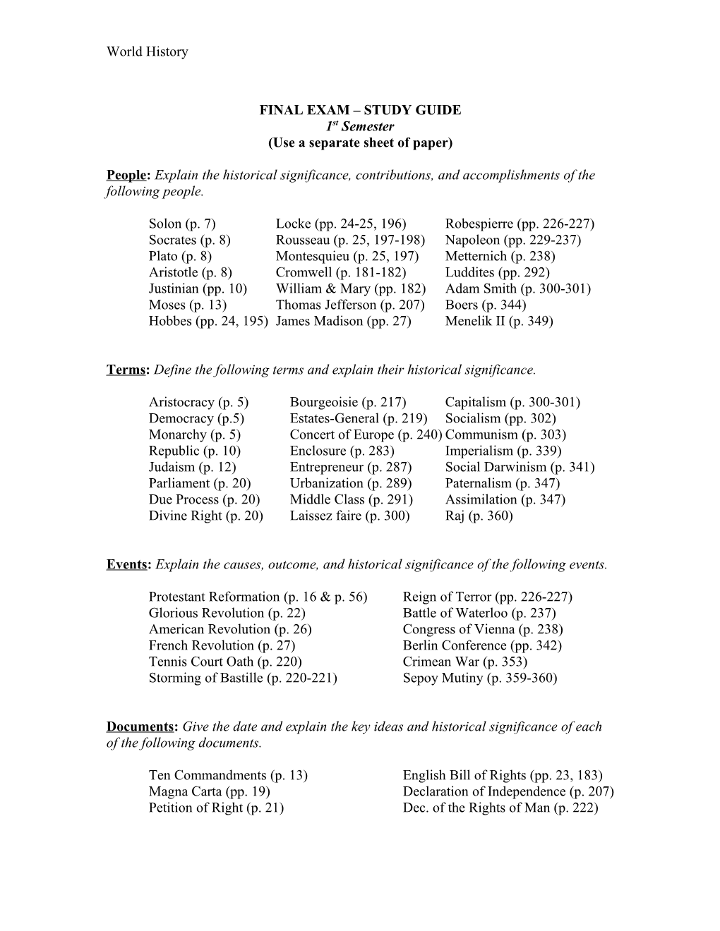 Final Exam Study Guide s5