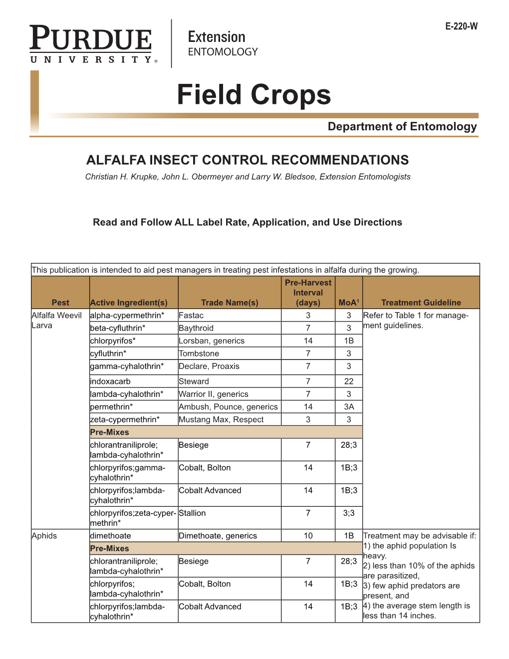 Field Crops Department of Entomology