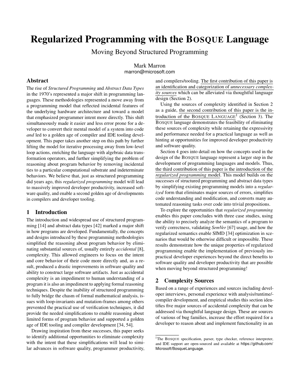 Regularized Programming with the BOSQUE Language Moving Beyond Structured Programming