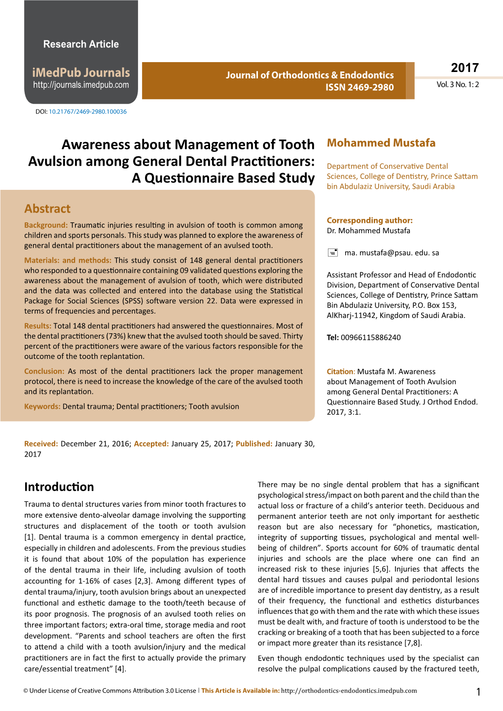 Awareness About Management of Tooth Avulsion Among General