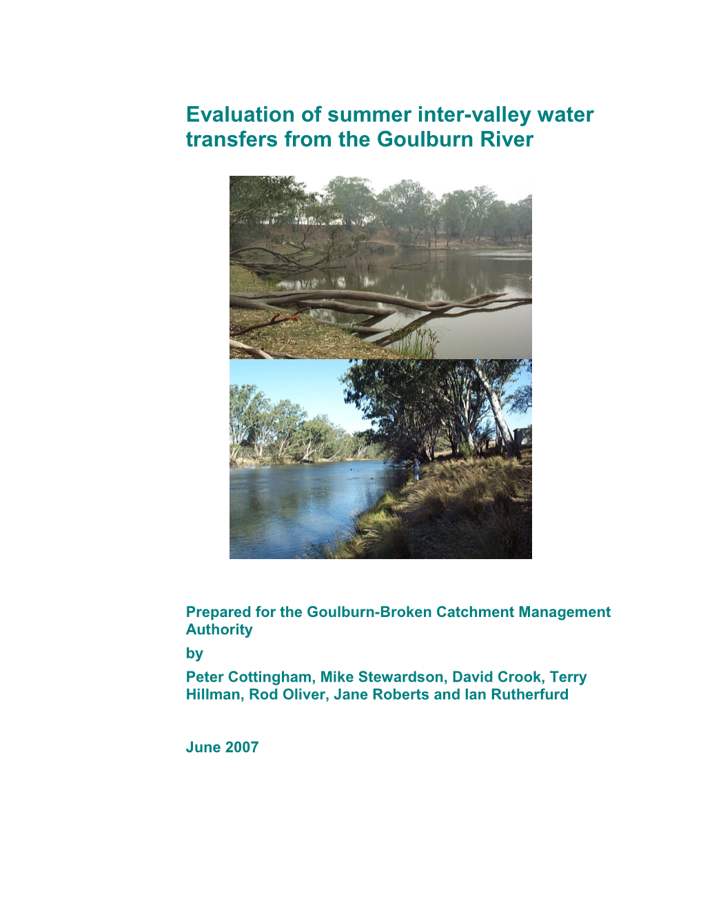 Evaluation of Summer Inter-Valley Water Transfers from the Goulburn River