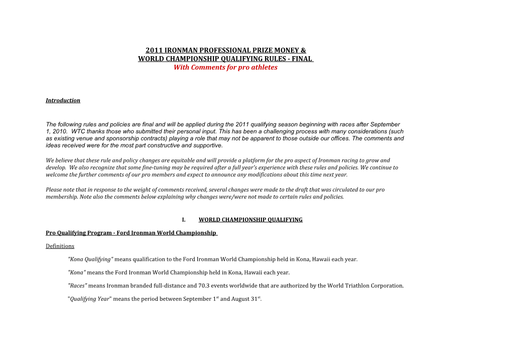 2011 Ironman Professional Prize Money &