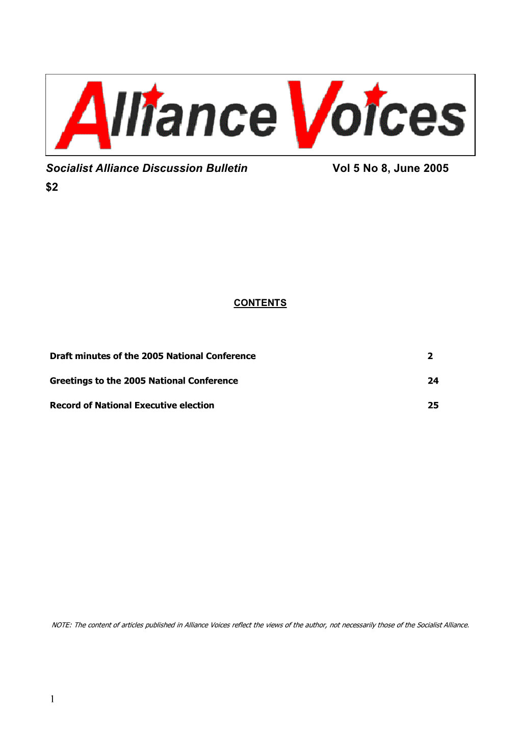 Socialist Alliance Discussion Bulletin Vol 5 No 8, June 2005 $2