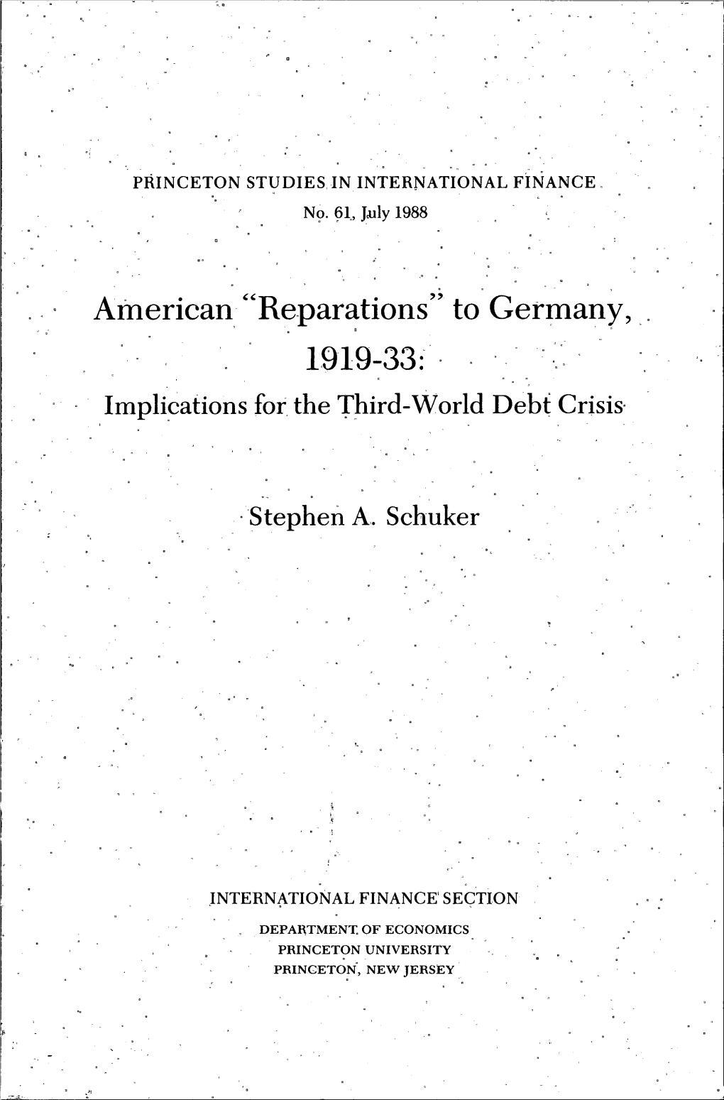 Reparations" to Germany, 1919-33: Implications for the Third-World Debt Crisis