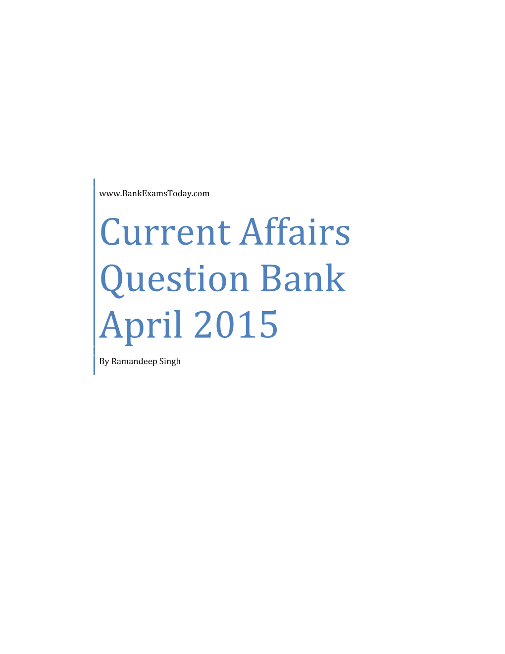 Current Affairs Question Bank April 2015