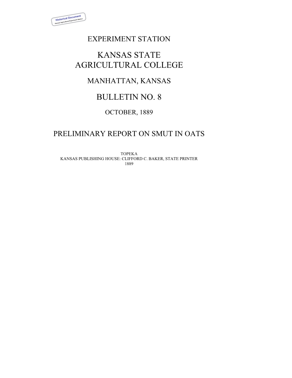 SB008 1889 Preliminary Report on Smut in Oats