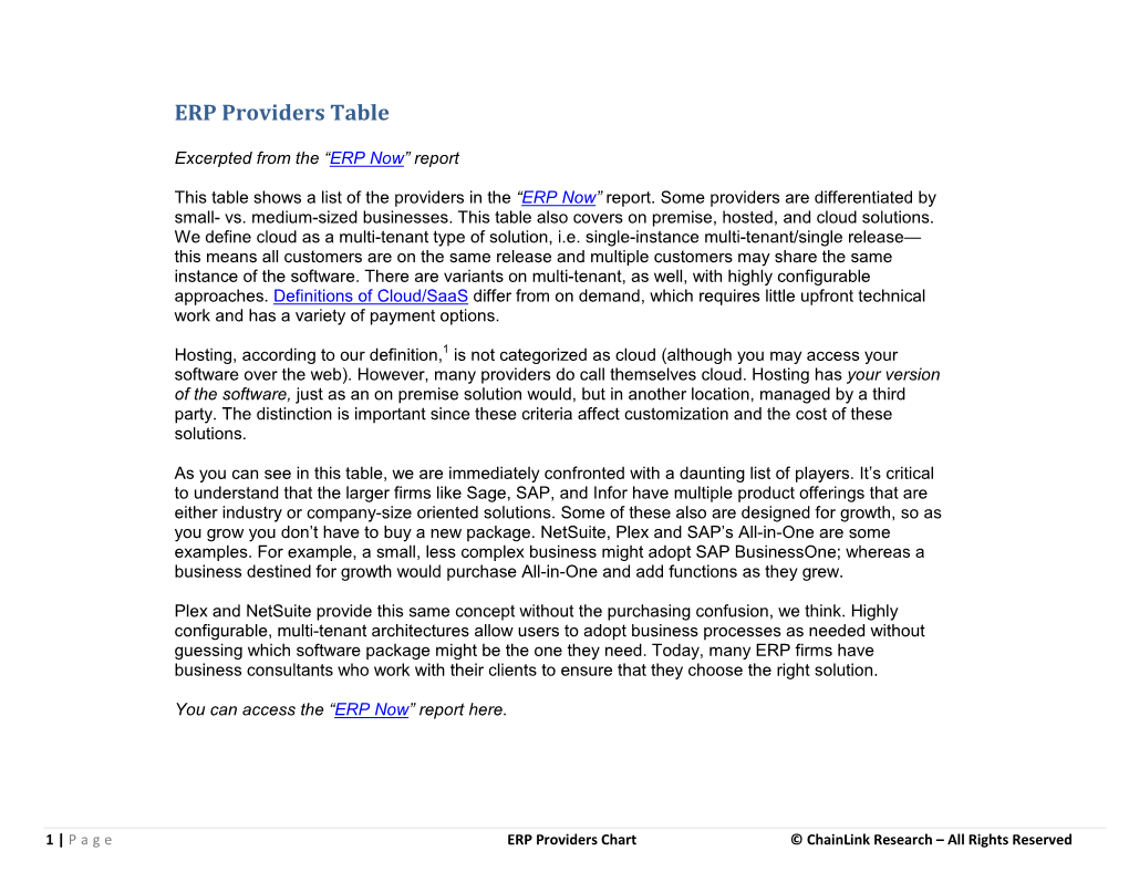 ERP Providers Table