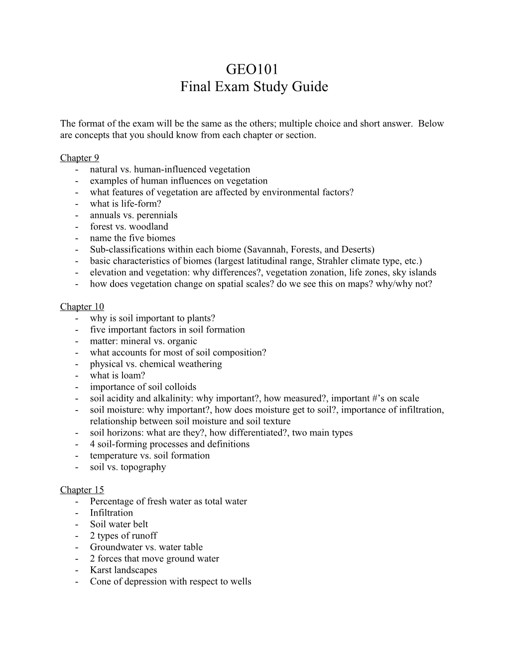 GEO101 Exam 1 Study Guide