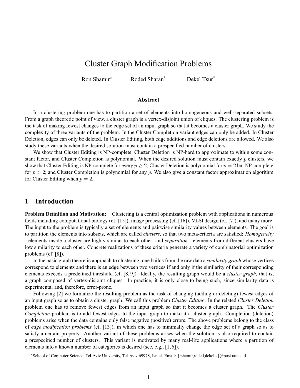 Cluster Graph Modification Problems