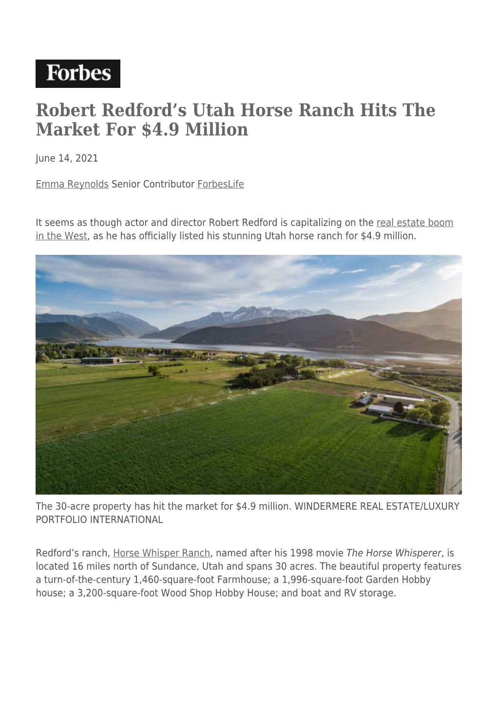 Robert Redford's Utah Horse Ranch Hits the Market for $4.9 Million