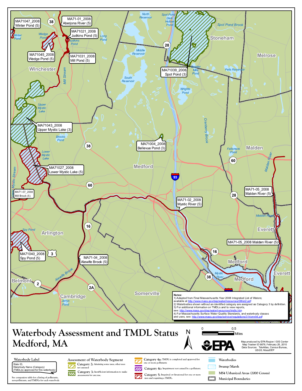 Medford, MA Waterbody Assessment, 305(B)/303(D), and Total Maximum