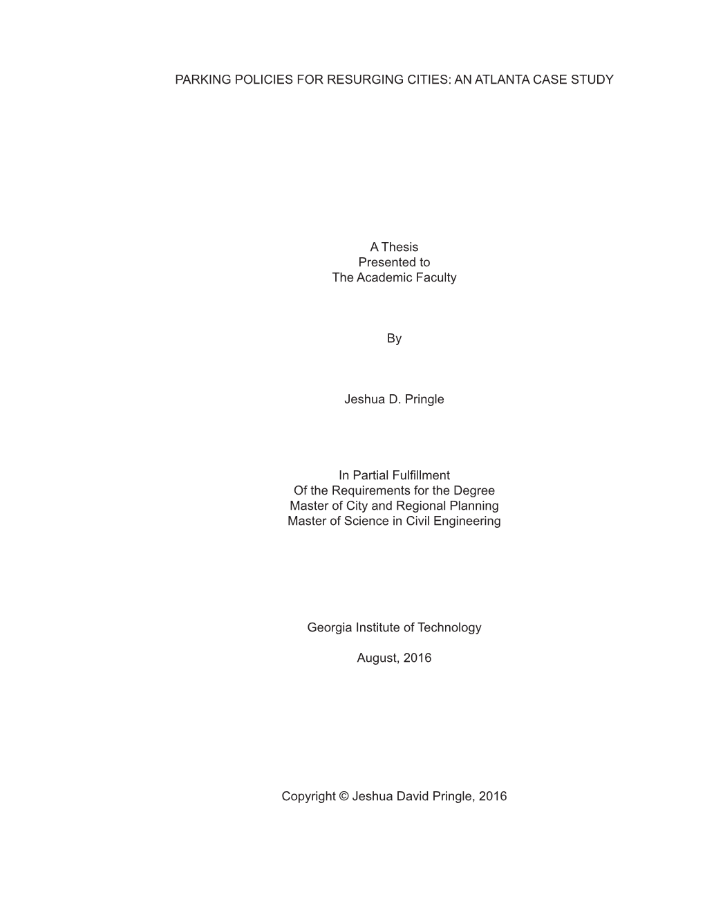 Parking Policies for Resurging Cities: an Atlanta Case Study