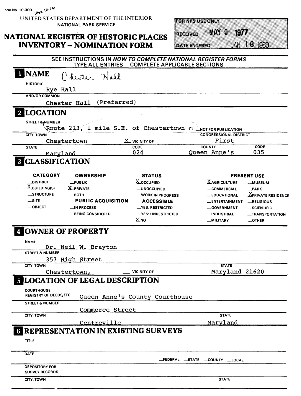 National Register of Historic Places Inventory -- Nomination Form