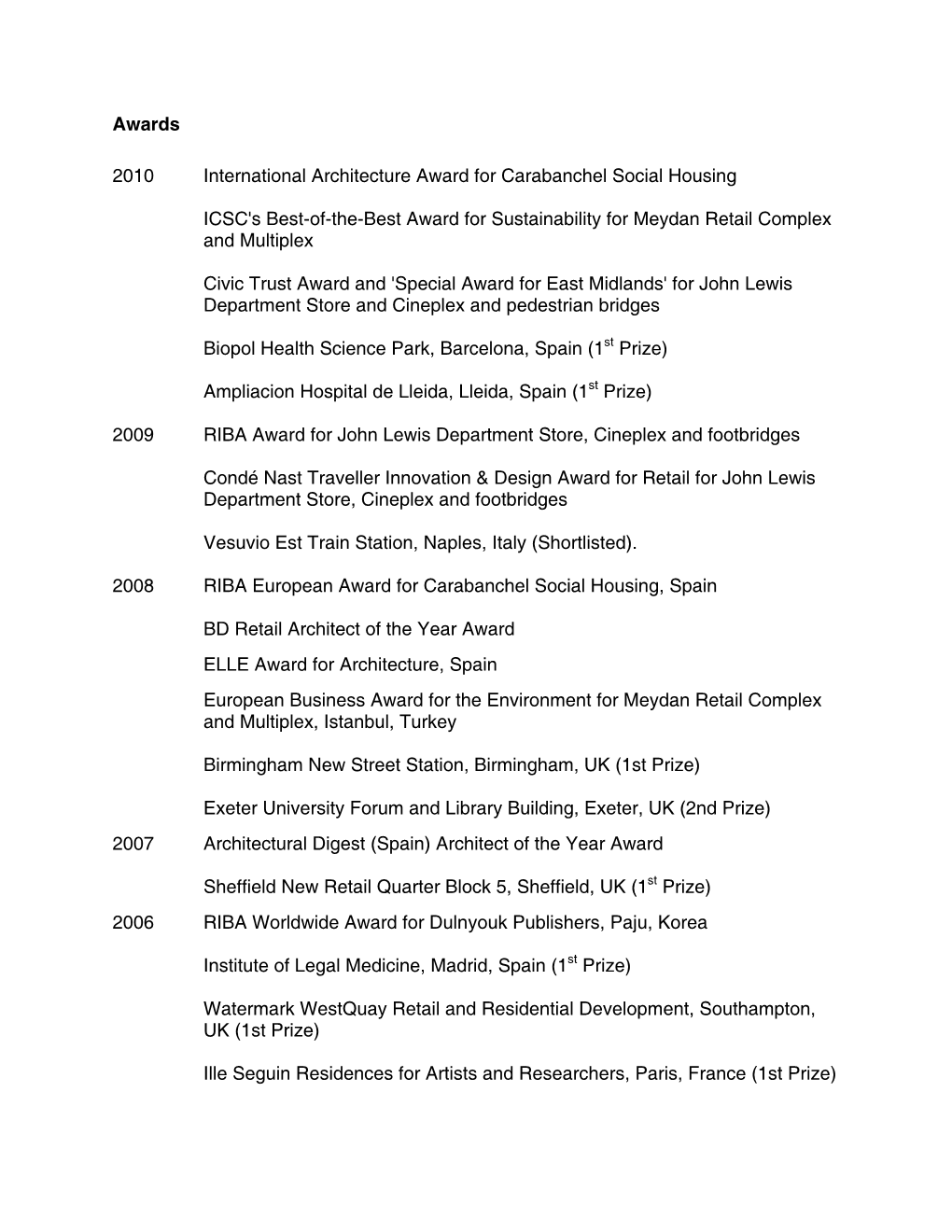 Awards 2010 2009 2008 International Architecture Award for Carabanchel Social Housing ICSC's Best-Of-The-Best Award for Sust