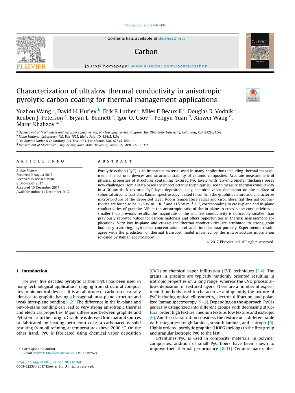 Characterization of Ultralow Thermal Conductivity in Anisotropic Pyrolytic Carbon Coating for Thermal Management Applications