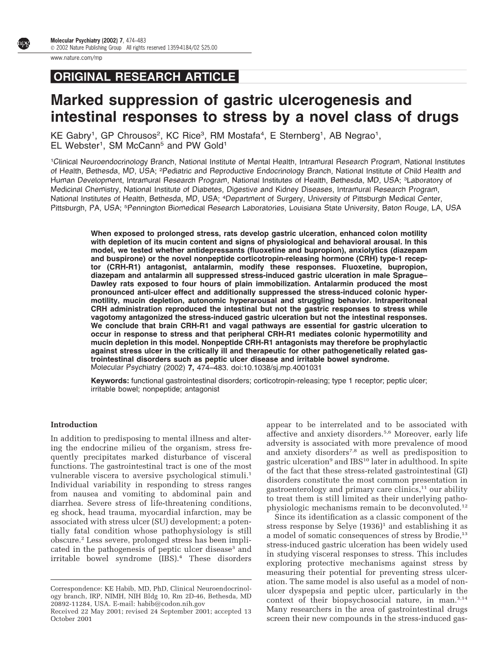 Marked Suppression of Gastric Ulcerogenesis and Intestinal