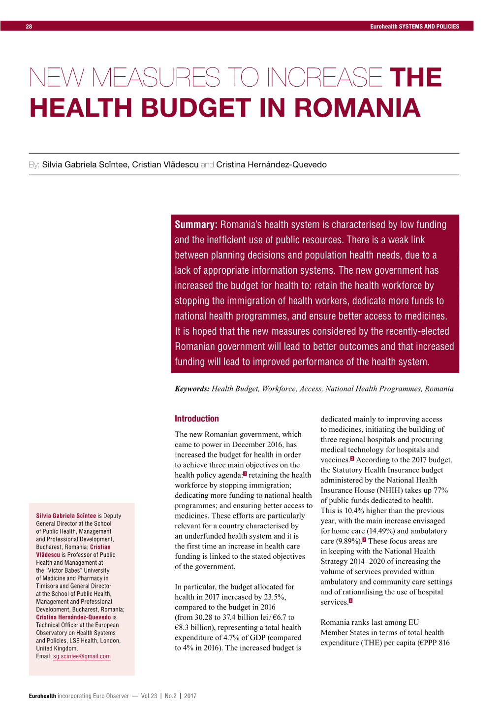 Eurohealth, Vol.23, No.2, 2017