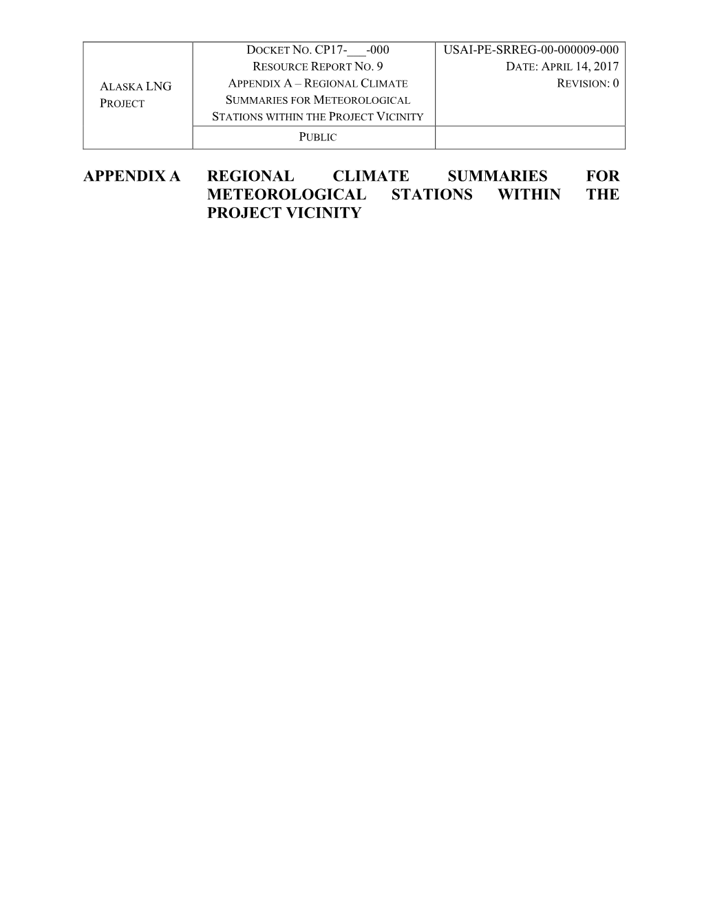 Appendix a Regional Climate Summaries for Meteorological Stations Within the Project Vicinity