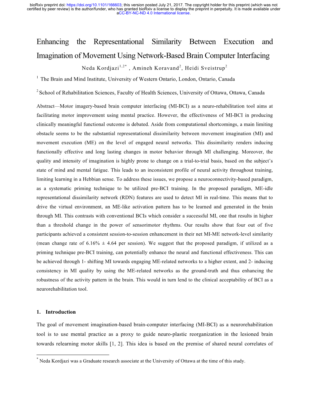 Enhancing the Representational Similarity Between Execution and Imagination of Movement Using Network-Based Brain Computer Interfacing