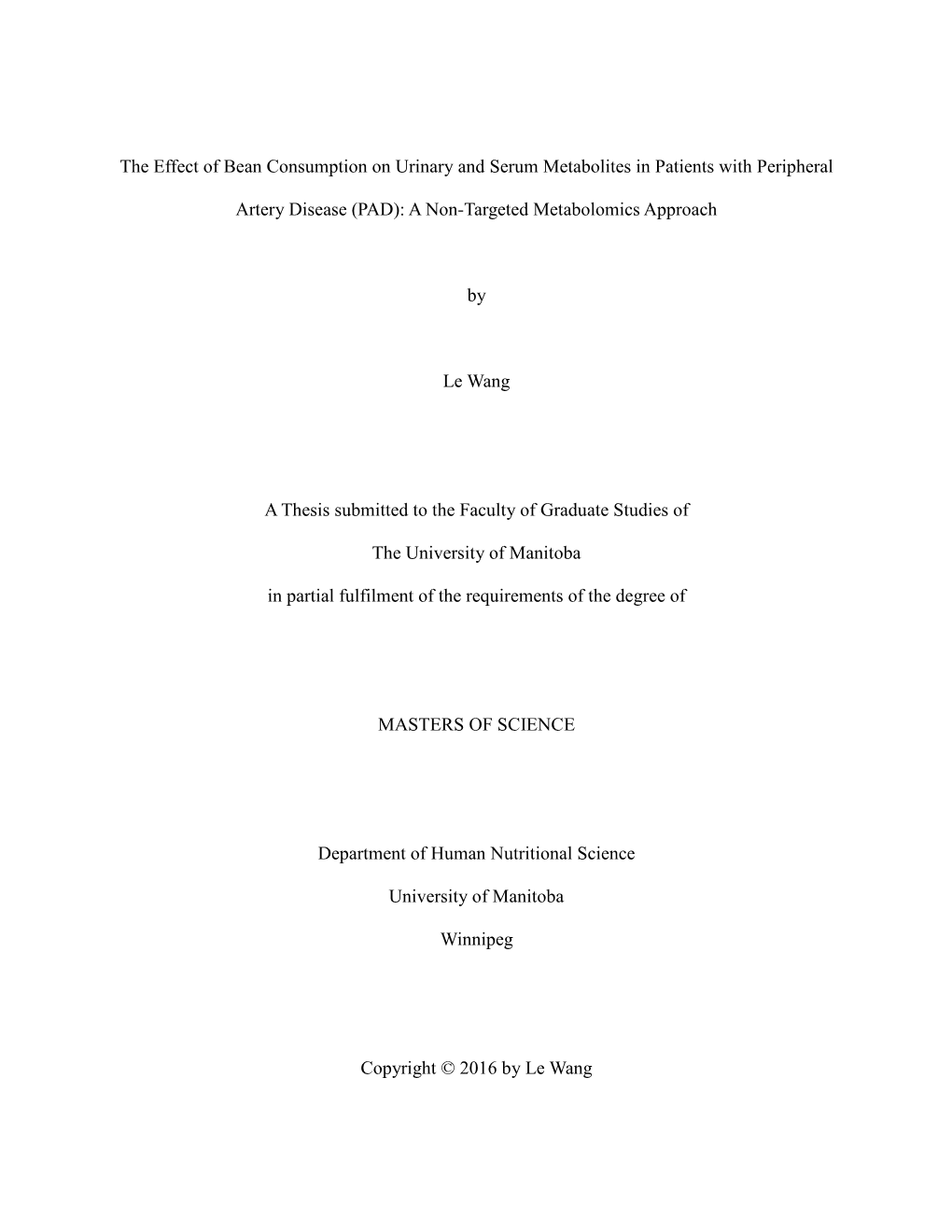 The Effect of Bean Consumption on Urinary and Serum Metabolites in Patients with Peripheral