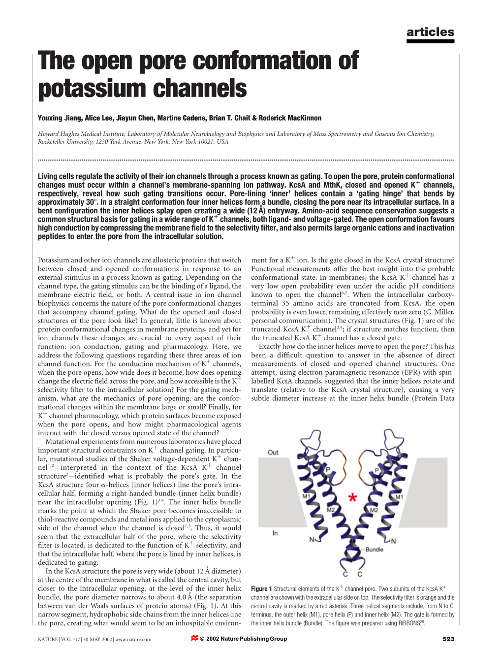 The Open Pore Conformation of Potassium Channels