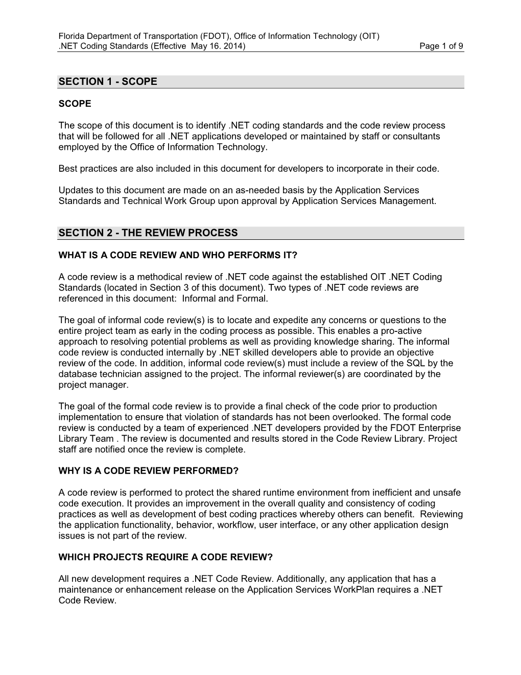 NET Code Review Standards