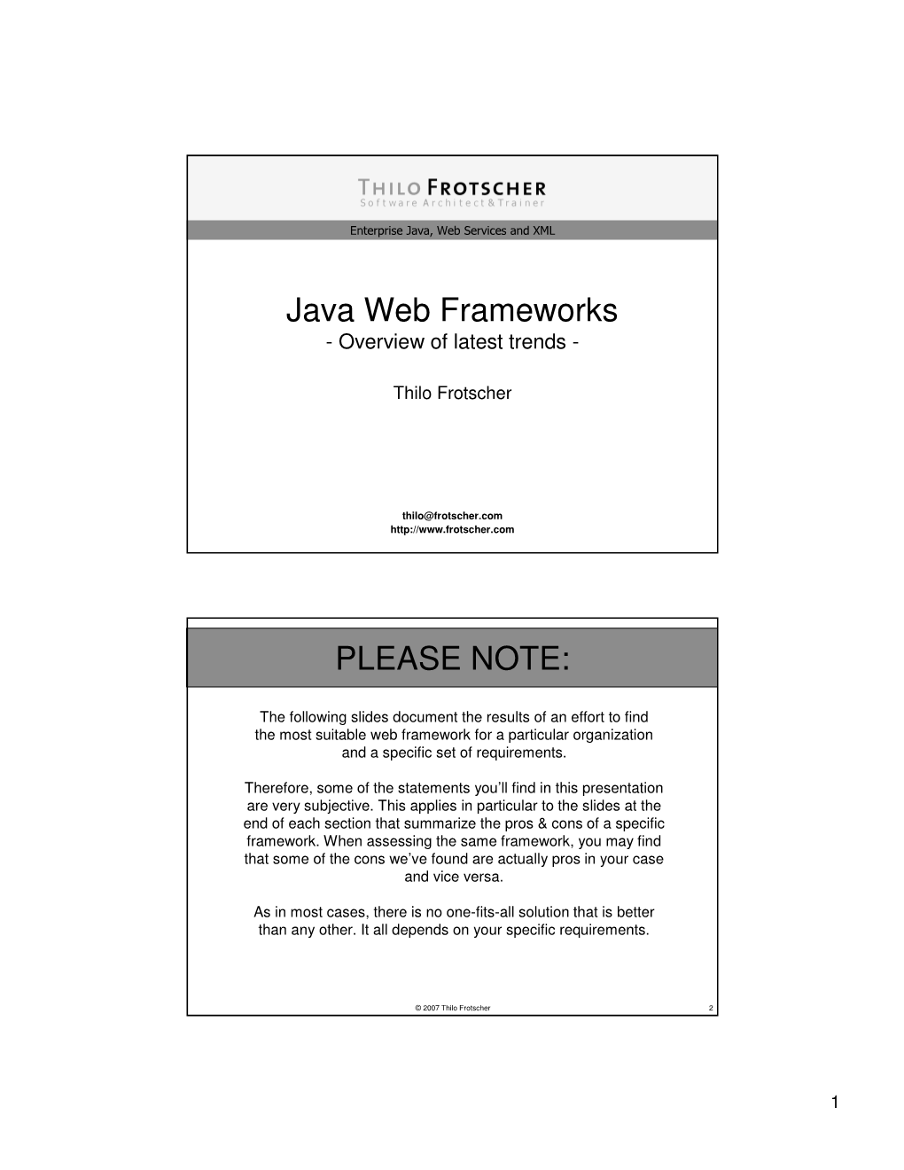 Java Web Frameworks PLEASE NOTE
