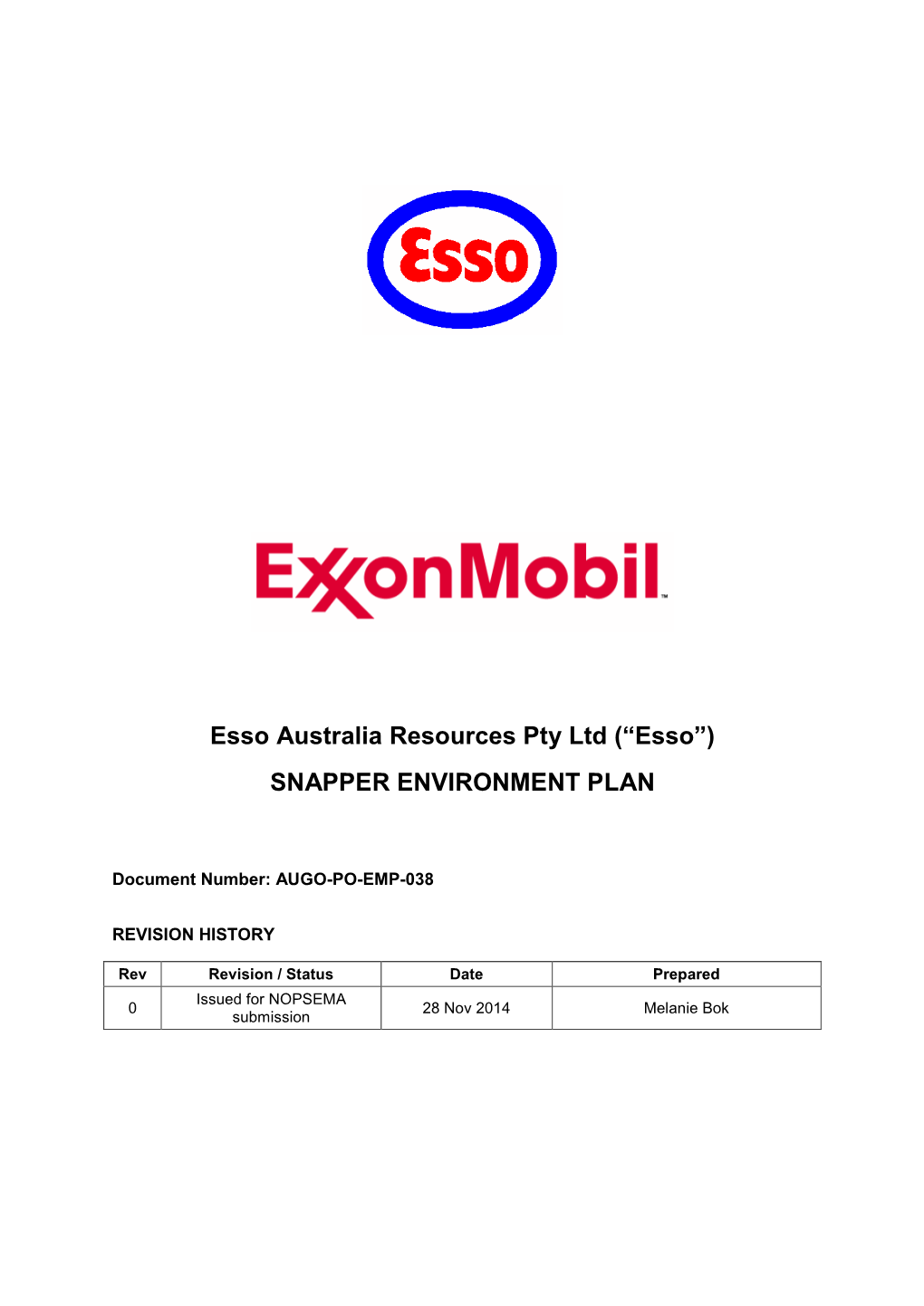 (“Esso”) SNAPPER ENVIRONMENT PLAN