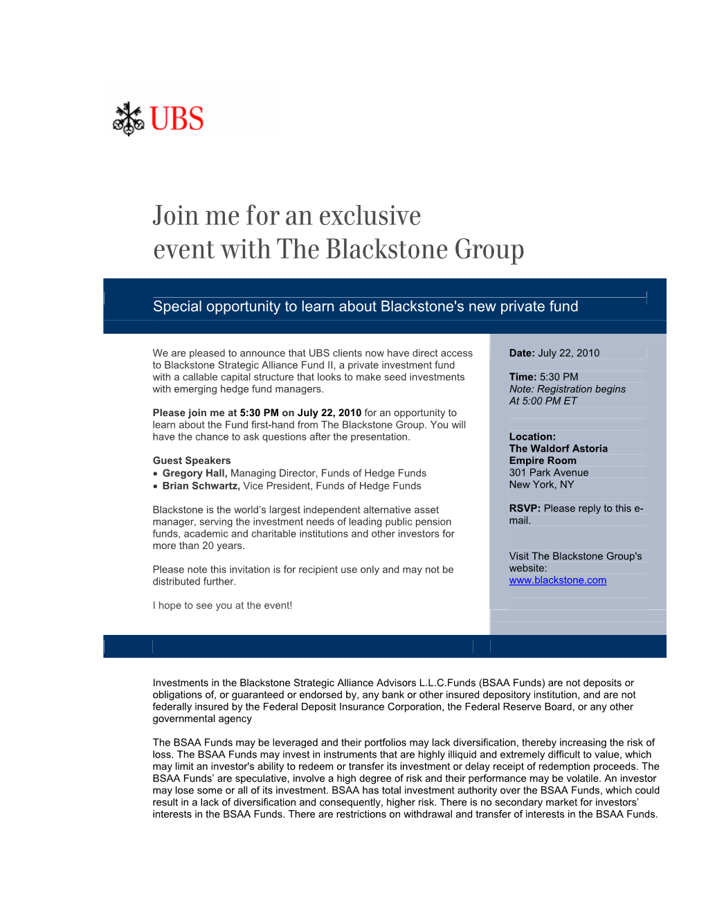 Join Me for an Exclusive Event with the Blackstone Group