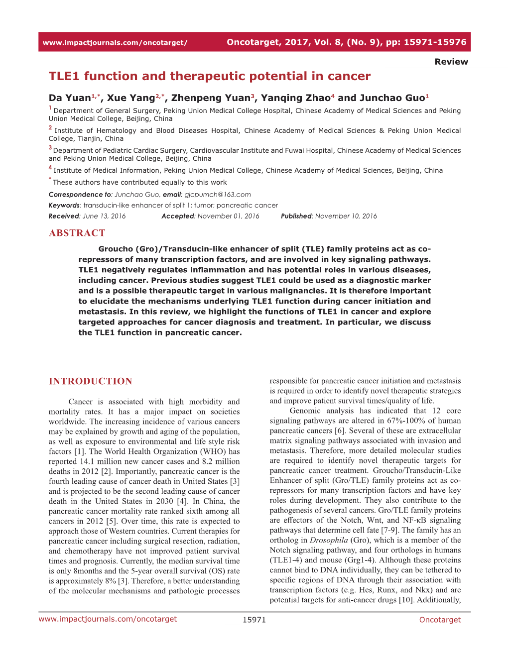 TLE1 Function and Therapeutic Potential in Cancer