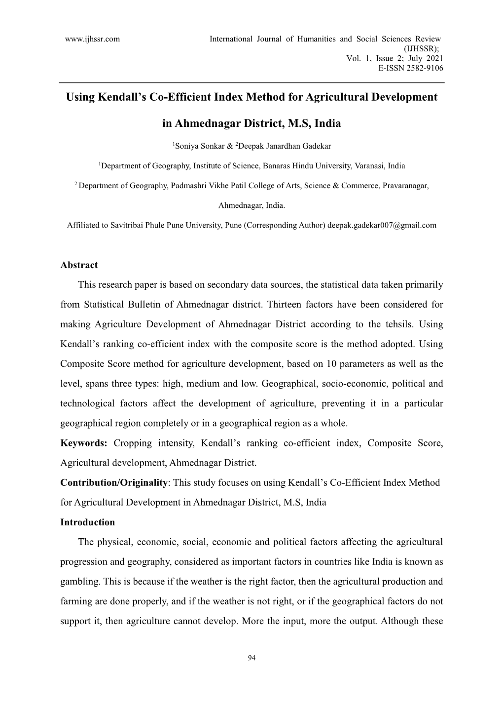 Using Kendall's Co-Efficient Index Method for Agricultural